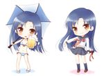  alcohol bad_id bad_pixiv_id beer blue_hair brown_eyes chibi graduation idolmaster idolmaster_(classic) kisaragi_chihaya komi_zumiko long_hair sandals school_uniform serafuku umbrella 