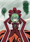  frills front_ponytail green_eyes green_hair hair_ribbon kagiyama_hina nikka_(cryptomeria) ribbon solo touhou 