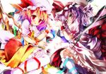  bat_wings blonde_hair blush collaboration flandre_scarlet hat kamiya_yuu lying md5_mismatch multiple_girls on_side pinky_swear purple_eyes purple_hair red_eyes remilia_scarlet ribbon shino_(eefy) siblings sisters thighhighs touhou wings wrist_cuffs 