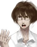  akizuki_ryou glasses idolmaster idolmaster_dearly_stars male_focus menea open_mouth realistic solo 