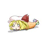  blonde_hair chibi flandre_scarlet food full_body in_food lowres miki_purasu o_o personification shrimp shrimp_tempura solo tempura touhou 