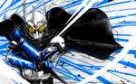  bad_id bad_pixiv_id cape crossed_arms gauntlets helmet kamen_rider kamen_rider_eternal kamen_rider_w male_focus nof simple_background sketch solo upper_body white_background 