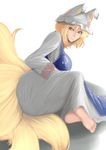  bad_id bad_pixiv_id barefoot blonde_hair feet fox_tail hat lying otouto_(caster5) short_hair solo tail touhou yakumo_ran yellow_eyes 