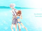  1girl accelerator ahoge bikini brown_hair character_name flower last_order short_hair silver_hair swimsuit to_aru_majutsu_no_index uonuma_yuu 