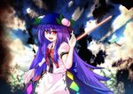  apron blue_hair bow dress food fruit giorgio_claes hat hinanawi_tenshi long_hair peach red_eyes solo sword sword_of_hisou touhou very_long_hair weapon 