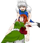  artist_request blood bruise closed_eyes cuts hong_meiling injury izayoi_sakuya maid multiple_girls tears torn_clothes touhou 