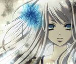  aonoe expressionless face floating_hair flower grey_hair hair_flower hair_ornament long_hair looking_at_viewer no_pupils original solo very_long_hair 