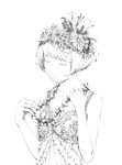  closed_eyes copyright_request eyelashes flower greyscale hair_flower hair_ornament head_wreath monochrome short_hair solo sousou_(sousouworks) wreath 