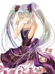  aqua_eyes aqua_hair bad_id bad_pixiv_id bow choker dress formal gloves hatsune_miku jewelry long_hair nashi_(pixiv677235) necklace simple_background solo twintails very_long_hair vocaloid 