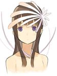  bad_id bad_pixiv_id bangs bare_shoulders blunt_bangs brown_hair face hair_ornament long_hair mk_(masatusaboten) original purple_eyes solo upper_body 