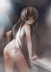  ass brown_eyes brown_hair long_hair one-piece_swimsuit original solo swimsuit zrero 