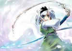  black_hairband blue_eyes hairband hitodama katana konpaku_youmu konpaku_youmu_(ghost) nanaroku_(fortress76) short_hair silver_hair solo sword touhou weapon 