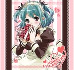  bad_id bad_pixiv_id blue_hair blush box happy_valentine heart heart-shaped_box maid_headdress naka_nohito original short_hair solo valentine 