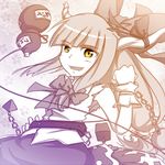  bow chain cube gourd gradient hand_on_hip homura_(silver_blaze) horns ibuki_suika pyramid_(geometry) sleeveless solo sphere spot_color touhou yellow_eyes 