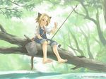  animal animal_ears barefoot blonde_hair cat_ears cat_tail day duplicate feet fish fishing forest in_tree miss_surfersparadise nature original outdoors overalls pants pants_rolled_up short_hair sitting sitting_in_tree soles solo tail toes totoya tree wallpaper yellow_eyes 