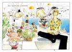 antlers bird black_hair blonde_hair blue_hair cactus carue cigarette copyright_name eating facial_hair flower_pot glasses goggles goggles_on_head green_hair hair_over_one_eye hat highres lighthouse long_hair long_nose monkey_d_luffy multiple_boys mustache nami_(one_piece) nefertari_vivi oda_eiichirou official_art one_piece parachute pig pink_hat plate ponytail roronoa_zoro sanji scar seagull smoking straw_hat tony_tony_chopper top_hat twintails usopp 