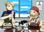  artist_request bandana black_hayate blonde_hair blue_eyes brown_eyes cake chocolate cooking den_(fma) dog folded_ponytail food fullmetal_alchemist hair_ornament hairclip highres multiple_girls pastry riza_hawkeye shiba_inu sleeves_rolled_up snow wallpaper winry_rockbell 