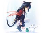  animal_ears bell cat_ears copyright_request long_hair na-ga skirt snowman solo tail thighhighs yellow_eyes zettai_ryouiki 