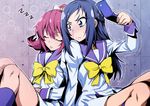  aida_mana blood blue_eyes blue_hair blue_sailor_collar blush cellphone closed_eyes dokidoki!_precure eyebrows hishikawa_rikka long_hair looking_at_another multiple_girls nakahira_guy nosebleed oogai_daiichi_middle_school_uniform phone pink_hair precure sailor_collar school_uniform short_hair sitting sketch sleeping taking_picture trembling yuri zzz 