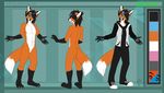  2016 anthro black_fur black_hair blue_eyes blue_hair canine clothed clothing english_text fox fur hair heterochromia hoodie licking licking_lips looking_at_viewer male mammal model_sheet nude off/on orange_eyes orange_fur solo standing text tongue tongue_out white_fur wolflady 