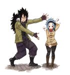  1girl coat fairy_tail gajeel_redfox levy_mcgarden rusky 