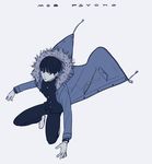  bad_id bad_pixiv_id bangs beul black_eyes black_hair blue blunt_bangs bowl_cut closed_mouth coat copyright_name full_body fur_coat fur_trim gakuran highres hood hood_down hooded_jacket jacket kageyama_shigeo long_sleeves looking_away looking_to_the_side male_focus mob_psycho_100 monochrome open_clothes open_coat pants pocket school_uniform shoes simple_background solo string tassel 