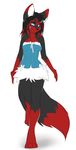  2014 anthro big_ears black_fur black_hair blue_eyes bow breasts button_(zweenie) canine clothed clothing dress female fur hair jailbird looking_up mammal red_fur red_hair simple_background smile solo standing white_background wolf 