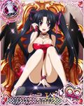  black_hair breasts card_(medium) character_name chess_piece cleavage covered_nipples demon_wings dress hair_ribbon high_school_dxd high_school_dxd_infinity jewelry king_(chess) large_breasts long_hair long_legs official_art open_mouth pink_eyes red_dress ribbon serafall_leviathan sitting smile solo trading_card twintails wings 