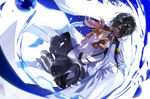  1girl arjuna_(fate/grand_order) black_hair cape dark_skin dark_skinned_male fate/grand_order fate_(series) fujimaru_ritsuka_(female) gloves long_sleeves nexie orange_hair short_hair side_ponytail skirt 