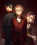  2boys aldnoah.zero aqua_eyes black_hair blonde_hair blue_eyes commentary_request harklight headband kanmuri_(hanyifan30338) lemrina_vers_envers looking_at_viewer military military_uniform multiple_boys pink_hair short_hair slaine_troyard uniform 