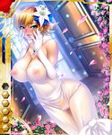  areolae bare_shoulders blonde_hair blue_eyes blush breasts cleavage earrings elbow_gloves erect_nipples flower gloves hair_flower hair_ornament igawa_sakura kagami_hirotaka large_breasts lilith-soft looking_at_viewer necklace nipples open_mouth orange_hair pussy_juice see-through short_hair smile solo standing taimanin_asagi taimanin_asagi_battle_arena tears tongue tongue_out wedding_dress white_gloves 