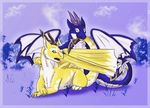  axirpy becaria blue_fur chibi cute dragon duo feathers feral fluffy fur furred_dragon lothar male multicolored_fur white_fur wings 