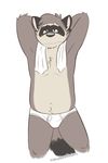  andy_(heyitscousindave) anthro armpits blush briefs clothing eyewear glasses hashburrowns hi_res male mammal navel raccoon slightly_chubby solo tagme underwear 