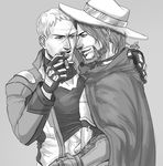  2boys abs facial_hair male_focus mccree_(overwatch) monochrome multiple_boys muscle overwatch scar smile soldier:_76_(overwatch) undressing 