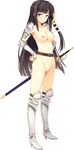  absurdres armor armored_boots black_hair boots breasts highres koikishi_purely_kiss large_breasts long_hair long_sword nude sabaton shidou_mana simple_background solo sword weapon white_background yuuki_hagure 