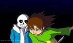  ambiguous_gender animated animated_skeleton black_sclera blue_eyes bone brown_hair chara_(undertale) clothed clothing duo fight footwear gaster_blaster hair hoodie human humanoid male mammal not_furry red_eyes sans_(undertale) shoes short skeleton smile sweater theroguedeity undead undertale video_games 