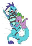  2016 absurd_res alpha_channel angry bdsm blush bondage bound breasts collar dragon featureless_breasts female friendship_is_magic gag hi_res hug looking_back male my_little_pony princess_ember_(mlp) red_eyes rope rope_bondage ryuseihikari simple_background slit_pupils solo spike_(mlp) transparent_background 