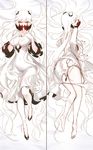 ass barefoot breasts cleavage covered_navel dakimakura dress highres horns kantai_collection large_breasts long_hair luen_kulo midway_hime orange_eyes shinkaisei-kan solo torn_clothes veins very_long_hair white_dress white_hair white_skin work_in_progress 