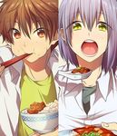  2boys eating food high_speed! kirishima_natsuya male_focus memeo_(candy_house) multiple_boys open_mouth serizawa_nao 