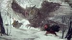  axe battle bird blood cape commentary_request forest highres injury mouse mouse_guard nature niy_(nenenoa) no_humans one-eyed outdoors owl snow snowing sword tree weapon 