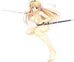  absurdres blonde_hair breasts elcia_harvence highres koikishi_purely_kiss large_breasts long_sword nude simple_background smile solo sword weapon white_background yuuki_hagure 