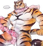  2019 abs anthro biceps feline fur hi_res male mammal muscular muscular_male otyatora_r pantherine pecs scarf solo stripes tiger 