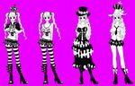  breasts character_sheet cleavage crown dress dual_persona female full_body hat hats high_heel_boots long_hair multiple_girls one_piece perona skirt standing striped striped_legwear thighhighs tophats twintails 