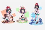  animal animal_on_head bag black_hair blush_stickers closed_eyes gen_7_pokemon haru_yanagi_(nntiebiinkn) hat litten messenger_bag mizuki_(pokemon) on_head pokemon pokemon_(creature) pokemon_(game) pokemon_on_head pokemon_on_lap pokemon_sm popplio rowlet short_sleeves shorts shoulder_bag sitting smile 