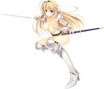  absurdres armor armored_boots blonde_hair boots breasts elcia_harvence highres koikishi_purely_kiss large_breasts long_hair long_sword no_bra no_panties smile solo sword weapon yuuki_hagure 