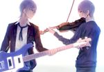  dual_persona from_side guitar idolmaster idolmaster_side-m instrument looking_at_another male_focus map_(map_imas) multiple_boys music playing_instrument sakaki_natsuki silver_hair simple_background violin 
