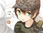  androgynous brown_hair camouflage camouflage_hat green_eyes hair_between_eyes hat kevlar_vest looking_at_viewer military military_hat military_uniform msc_nm short_hair solo ukraine uniform upper_body 