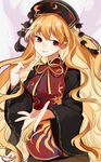 arin_(fanfan013) bad_id bad_pixiv_id black_dress chinese_clothes dress fox_tail hat junko_(touhou) long_hair long_sleeves looking_to_the_side multiple_tails orange_hair pom_pom_(clothes) red_eyes ribbon smile solo tabard tail touhou wide_sleeves 