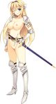  absurdres armor armored_boots blonde_hair boots breasts elcia_harvence highres koikishi_purely_kiss large_breasts long_hair long_sword nipples no_bra no_panties simple_background solo sword weapon white_background yuuki_hagure 