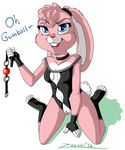  anais_watterson anthro ball_gag bondage_gear breasts cartoon_network female fur gag hair hi_res lagomorph mammal pink_fur pussy rabbit simple_background solo the_amazing_world_of_gumball white_background zooshi 